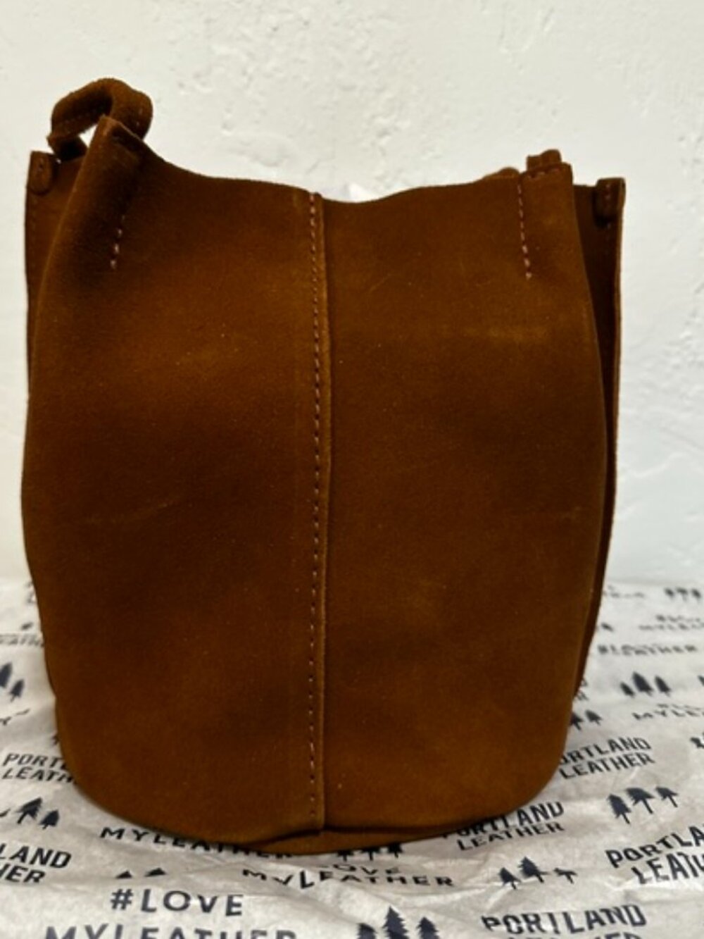 NEW Portland Leather Brown Suede Bucket Tote. Never used!